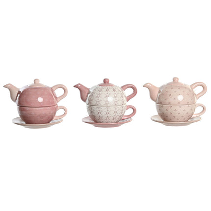 Teekannenspiel DKD Home Decor Rosa Weiß 750 ml Dolomite (3 Stück)