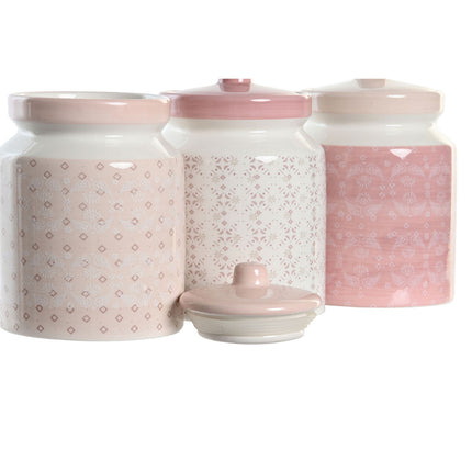 Gefäß DKD Home Decor Rosa Weiß Dolomite (12 x 12 x 16 cm) (3 Stück)