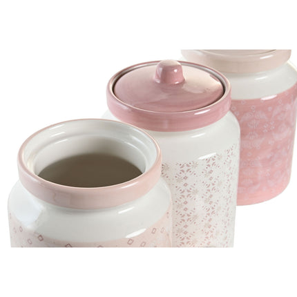 Gefäß DKD Home Decor Rosa Weiß Dolomite (12 x 12 x 16 cm) (3 Stück)