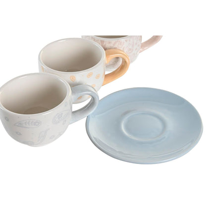 Satz mit Tassen- und Tellern DKD Home Decor Blau Rosa Metall Gelb 180 ml Dolomite
