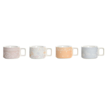Satz von Kaffeetassen DKD Home Decor Rot Blau Metall Weiß Gelb Bambus 260 ml 4 Stücke Dolomite