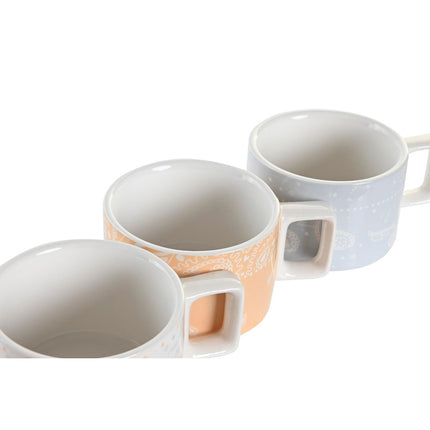 Satz von Kaffeetassen DKD Home Decor Rot Blau Metall Weiß Gelb Bambus 260 ml 4 Stücke Dolomite
