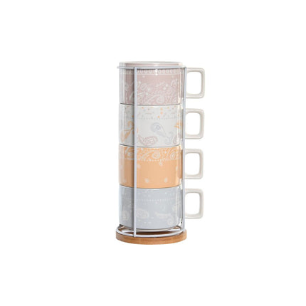 Satz von Kaffeetassen DKD Home Decor Rot Blau Metall Weiß Gelb Bambus 260 ml 4 Stücke Dolomite