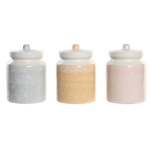 Gefäß DKD Home Decor Blau Rosa Gelb Dolomite Shabby Chic (12 x 12 x 16 cm) (3 Stück)