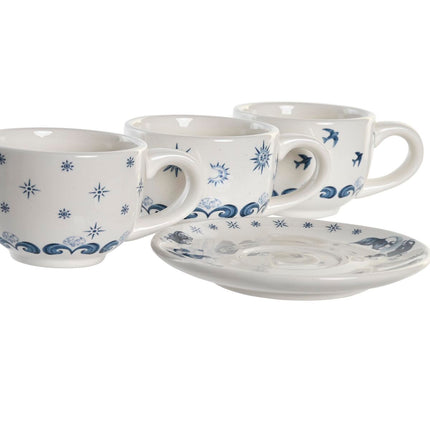 Satz mit Tassen- und Tellern DKD Home Decor Blau Metall Weiß 180 ml Dolomite
