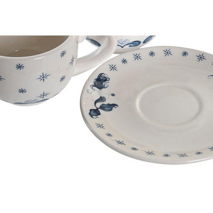 Satz mit Tassen- und Tellern DKD Home Decor Blau Metall Weiß 180 ml Dolomite