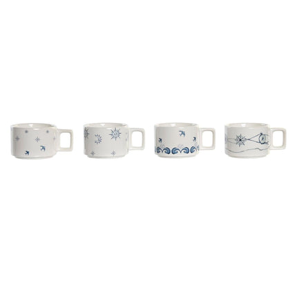 Satz von Kaffeetassen DKD Home Decor Blau Metall Weiß 260 ml 4 Stücke Dolomite