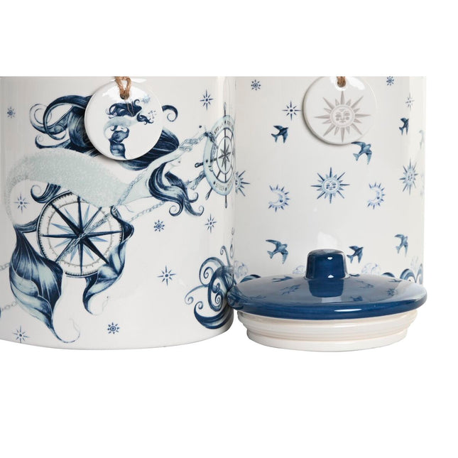 Gefäß DKD Home Decor Blau Weiß Dolomite (15 x 15 x 21 cm) (2 Stück)