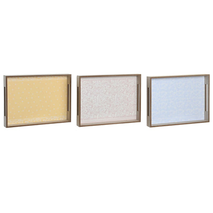 Tablett für Snacks DKD Home Decor Blau Rosa Gelb 3 Stücke Holz MDF 40 x 30 x 5 cm Shabby Chic