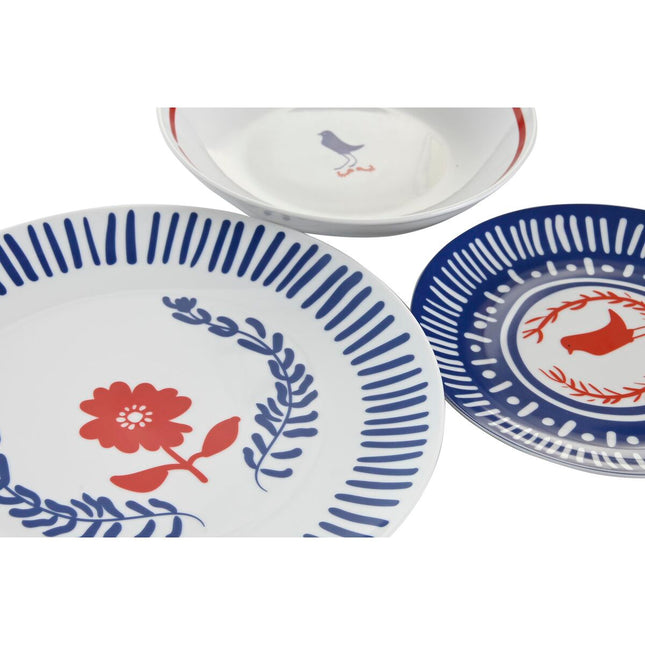 Geschirr-Set DKD Home Decor Porzellan Rot Blau Weiß 27 x 27 x 3 cm 18 Stücke