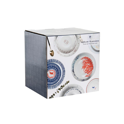 Geschirr-Set DKD Home Decor Porzellan Rot Blau Weiß 27 x 27 x 3 cm 18 Stücke