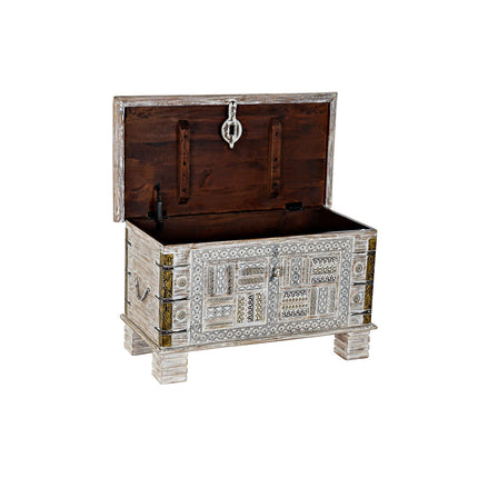 Truhe DKD Home Decor Gold Metall Weiß Mango-Holz (80 x 40 x 45 cm)