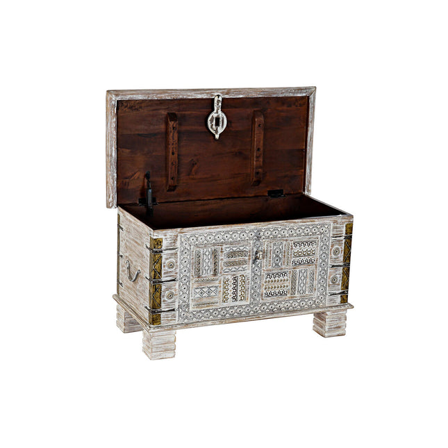 Truhe DKD Home Decor Gold Metall Weiß Mango-Holz (80 x 40 x 45 cm)