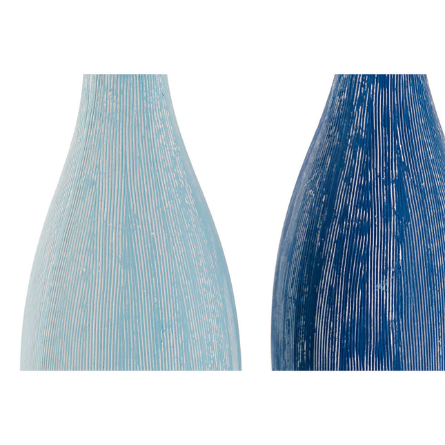 Vase DKD Home Decor 11 x 11 x 30,5 cm Antiker Finish Himmelsblau Marineblau Dolomite Mediterraner (2 Stück)