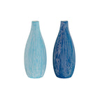 Vase DKD Home Decor 11 x 11 x 30,5 cm Antiker Finish Himmelsblau Marineblau Dolomite Mediterraner (2 Stück)