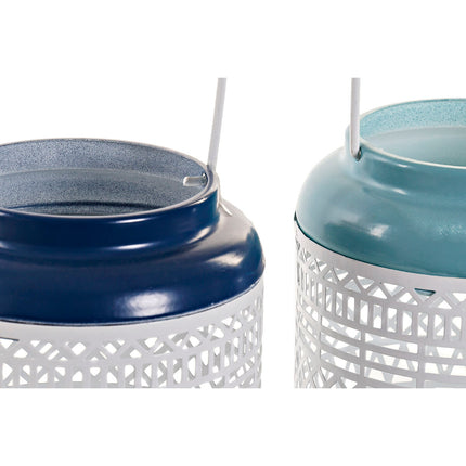 Kerzenschale DKD Home Decor 15 x 15 x 24,5 cm Metall Himmelsblau Marineblau (2 Stück)