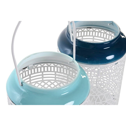 Kerzenschale DKD Home Decor 15 x 15 x 24,5 cm Metall Himmelsblau Marineblau (2 Stück)