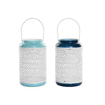 Kerzenschale DKD Home Decor 15 x 15 x 24,5 cm Metall Himmelsblau Marineblau (2 Stück)