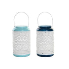 Kerzenschale DKD Home Decor 15 x 15 x 24,5 cm Metall Himmelsblau Marineblau (2 Stück)