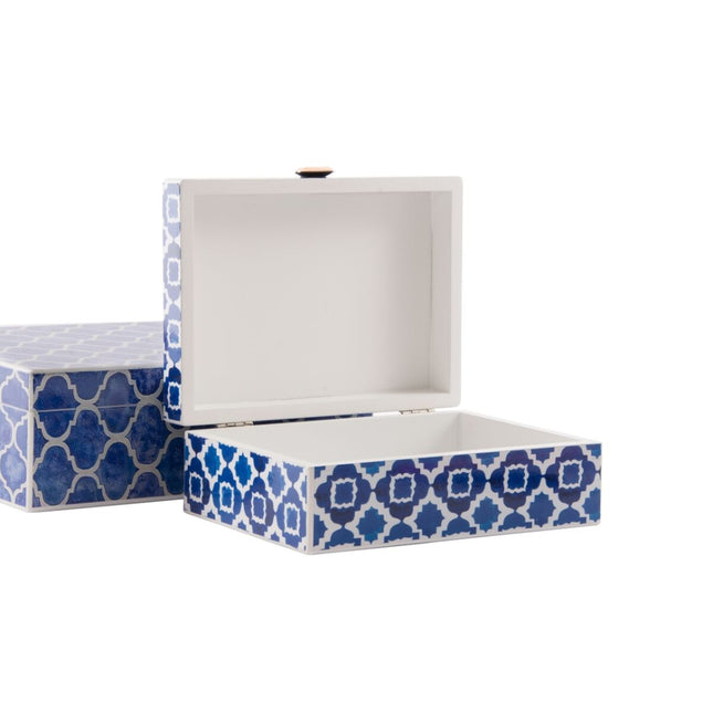 Box-Schmuckkästchen DKD Home Decor Blau Holz Marineblau (24 x 20 x 8 cm) (2 Stück)