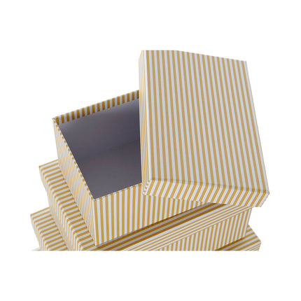 Satz stapelbarer Organizerboxen DKD Home Decor Weiß karriert Pappe Senf (43,5 x 33,5 x 15,5 cm)