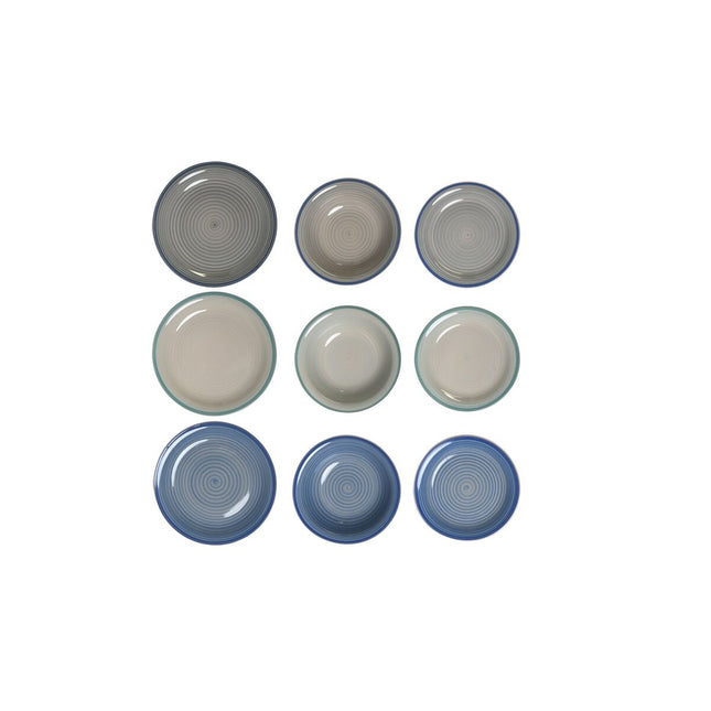 Geschirr DKD Home Decor 26,5 x 26,5 x 3 cm Blau Himmelsblau Steingut 18 Stücke
