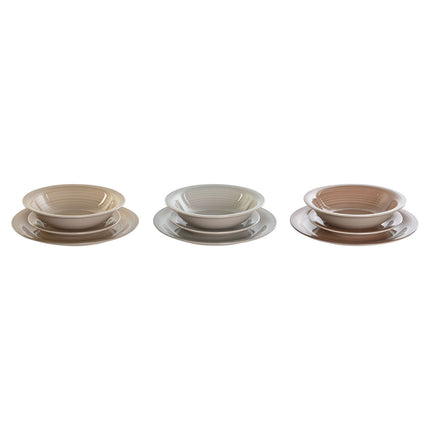 Geschirr DKD Home Decor 26,5 x 26,5 x 3 cm Grau Braun Steingut 18 Stücke