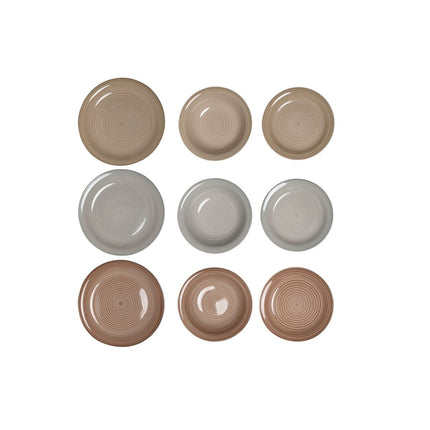 Geschirr DKD Home Decor 26,5 x 26,5 x 3 cm Grau Braun Steingut 18 Stücke