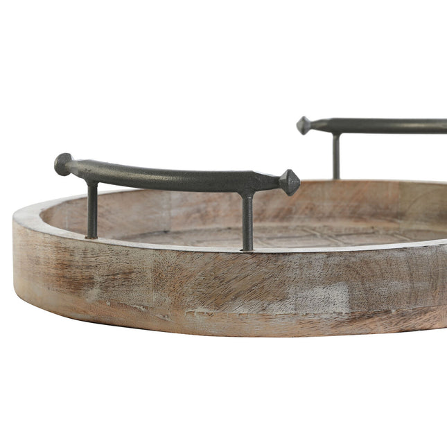 Tablettset DKD Home Decor 46 x 46 x 10 cm natürlich Schwarz Metall Weiß Mango-Holz Indianer