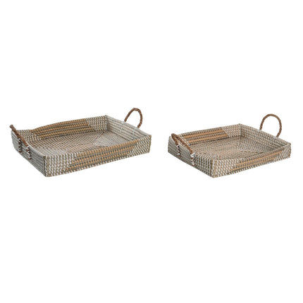 Tablettset DKD Home Decor natürlich Gelb Tropical Seegras (48 x 38 x 15 cm) (2 Stück)