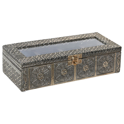 Teebox DKD Home Decor 23 x 9 x 6 cm Champagner Holz Aluminium