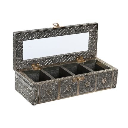 Teebox DKD Home Decor 23 x 9 x 6 cm Champagner Holz Aluminium