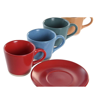 Satz mit Tassen- und Tellern DKD Home Decor Rot Blau grün Gelb Steingut 90 ml