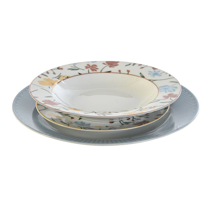 Geschirr DKD Home Decor blumig Porzellan Blau Weiß 27 x 27 x 3 cm 18 Stücke