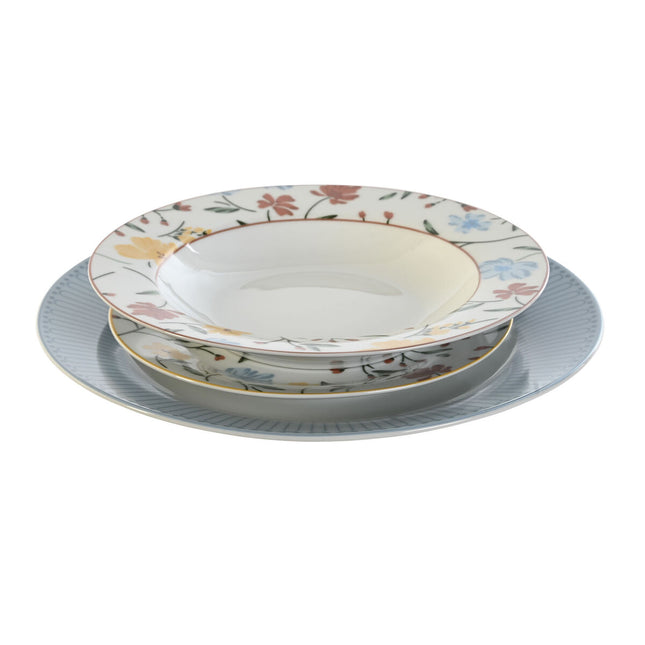 Geschirr DKD Home Decor blumig Porzellan Blau Weiß 27 x 27 x 3 cm 18 Stücke