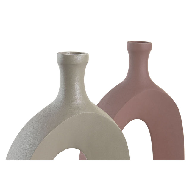 Vase DKD Home Decor 21 x 7 x 48 cm Beige Rosa Aluminium (2 Stück)