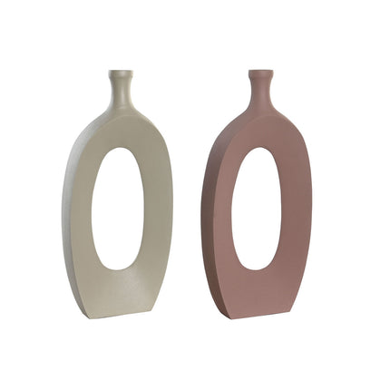 Vase DKD Home Decor 21 x 7 x 48 cm Beige Rosa Aluminium (2 Stück)