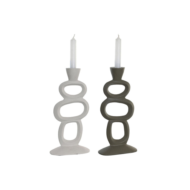 Kerzenleuchter DKD Home Decor 14,5 x 6,5 x 29,5 cm Aluminium Weiß grün (2 Stück)