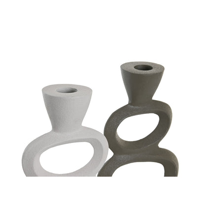 Kerzenleuchter DKD Home Decor 14,5 x 6,5 x 29,5 cm Aluminium Weiß grün (2 Stück)
