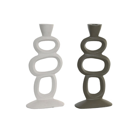 Kerzenleuchter DKD Home Decor 14,5 x 6,5 x 29,5 cm Aluminium Weiß grün (2 Stück)