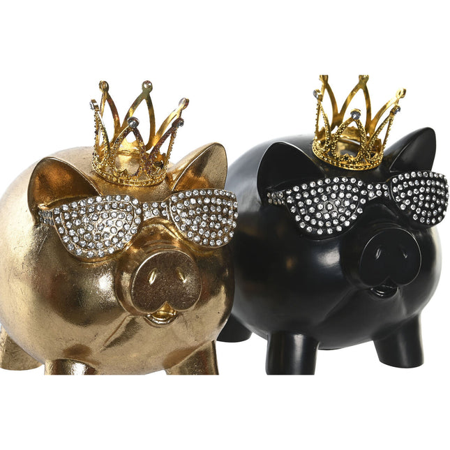 Deko-Figur DKD Home Decor 13,5 x 11 x 14 cm Schwarz Gold Schwein (2 Stück)