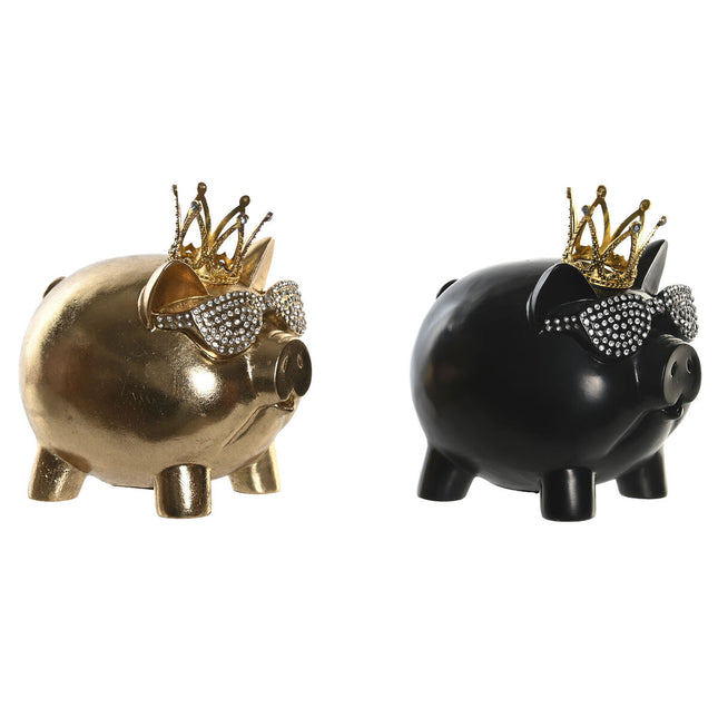 Deko-Figur DKD Home Decor 13,5 x 11 x 14 cm Schwarz Gold Schwein (2 Stück)