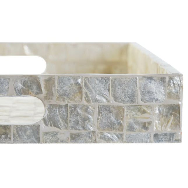 Tablettset DKD Home Decor Weiß Perlmutt Bambus 40 x 30 x 5 cm Mediterraner (2 Stück)