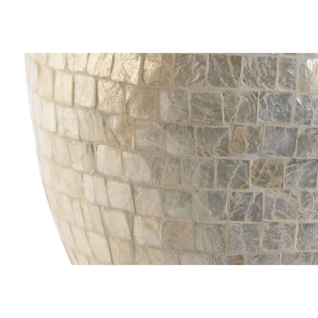 Vase DKD Home Decor 30 x 30 x 36 cm natürlich Weiß Perlmutt Mediterraner Pflanzenblatt