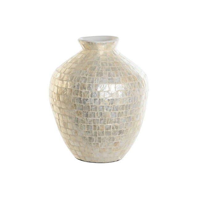 Vase DKD Home Decor 30 x 30 x 36 cm natürlich Weiß Perlmutt Mediterraner Pflanzenblatt