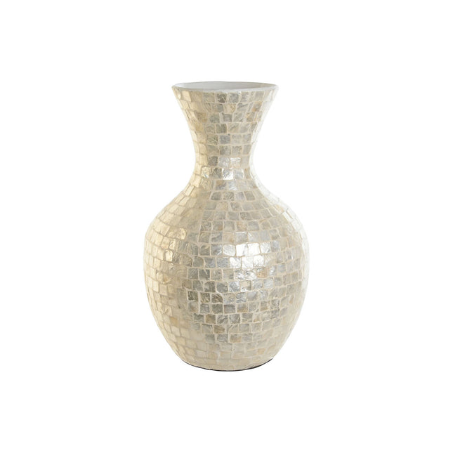 Vase DKD Home Decor 31 x 31 x 51,5 cm natürlich Weiß Perlmutt Bambus Mediterraner Pflanzenblatt