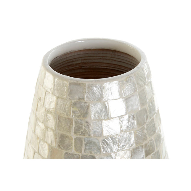 Vase DKD Home Decor Weiß Bambus Perlmutt Mediterraner 25 x 25 x 46,5 cm