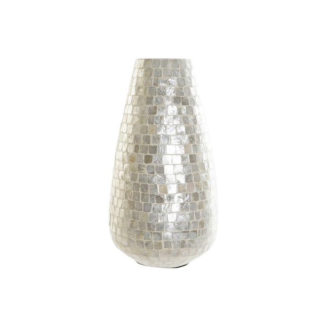 Vase DKD Home Decor Weiß Bambus Perlmutt Mediterraner 25 x 25 x 46,5 cm