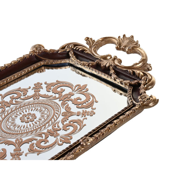 Tablett für Snacks DKD Home Decor 47,5 x 26,5 x 5 cm Spiegel Gold Weiß Harz Dunkelbraun Neoklassisch (2 Stück)