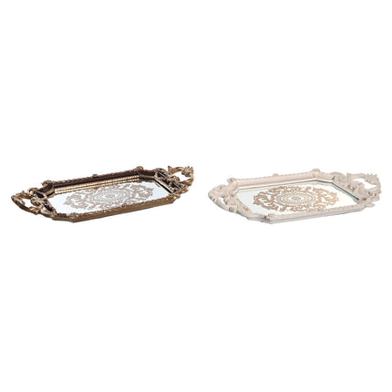 Tablett für Snacks DKD Home Decor 47,5 x 26,5 x 5 cm Spiegel Gold Weiß Harz Dunkelbraun Neoklassisch (2 Stück)